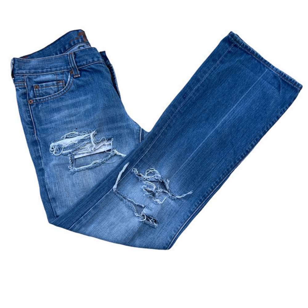7 for All Mankind Women's Distressed Denim Bootcut Jeans Low Rise Size 29